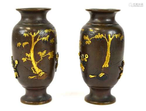 Pr Japanese Bronze Mix Metal Vases