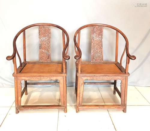 Pr of Chinese Hard Wood Horseshoe Chairs