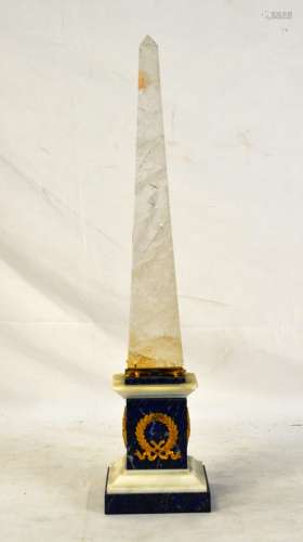 French Rock Crystal & Lapis Lazuli Obelisk