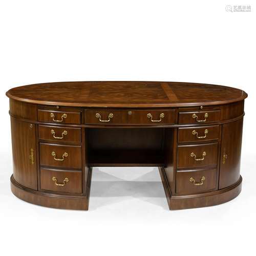 Banded Mahogany Oval Executive Desk