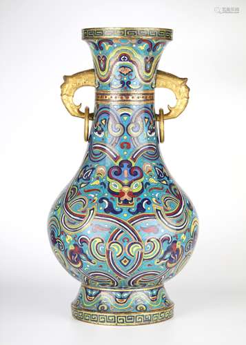 Large Chinese Cloisonne Vase w. Hanles