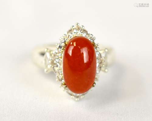 Silver Mounted & Red Jadeite Ring