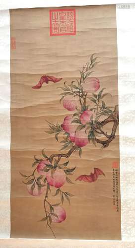 Chinese Painting of Peaches & Bat