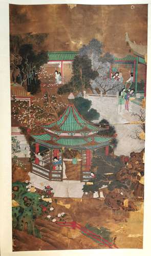 Large Chinese Painting of Garden Scene