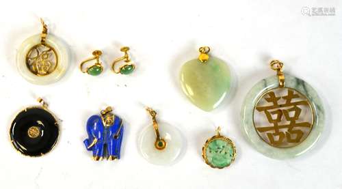 9 Pcs of Gold Mounted Jade & Stone