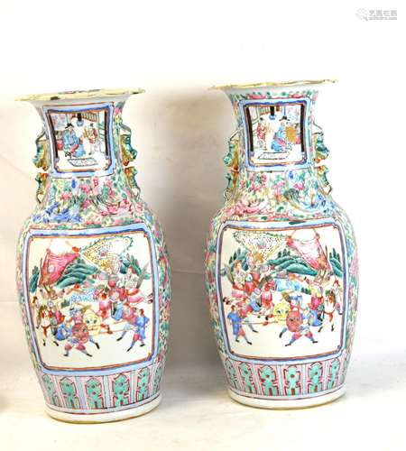 Pr Chinese Rose Medallion Vases