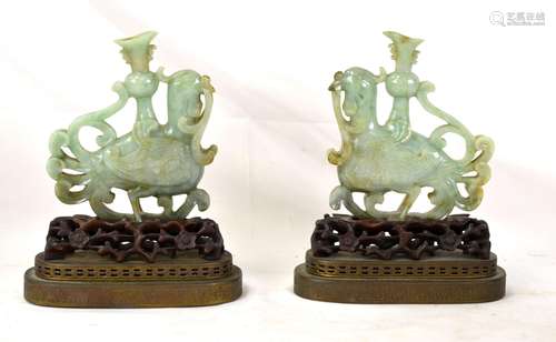 Pr Chinese Carved Jadeite Phoenix Birds