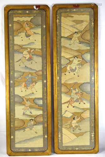 Pr Chinese Framed Kesi Silk Panels