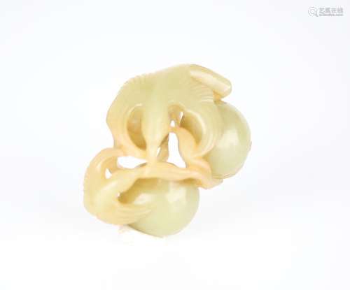 Chinese Carved Jade Peaches & Bats