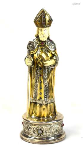 German Sterling Silver Jeweled Figure of Pope