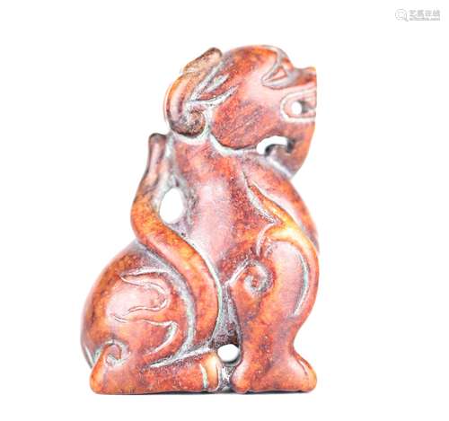 Chinese Archaic Carved Brownish Jade Foo Dog