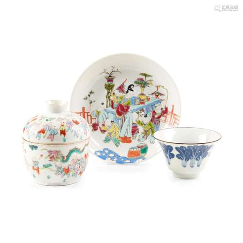 COLLECTION OF THREE PORCELAIN WARES LATE QING