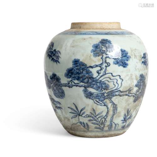 BLUE AND WHITE 'THREE FRIENDS OF WINTER' GINGER JAR