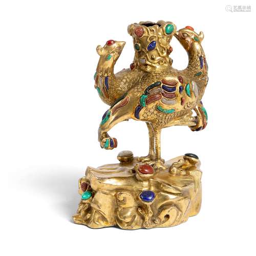 GILT BRONZE 'DOUBLE PHOENIXES' CANDLE HOLDER QIAN…