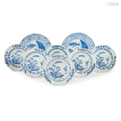 GROUP OF EIGHT BLUE AND WHITE PLATES QING DYNASTY, 18TH