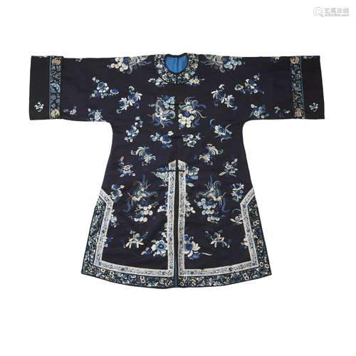 MIDNIGHT-BLUE-GROUND SILK EMBROIDERED LADY'S OVERCOAT