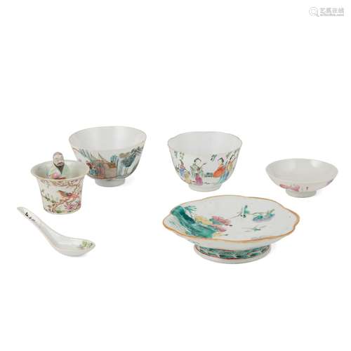 GROUP OF SIX FAMILLE ROSE WARES 19TH-20TH CENTURY