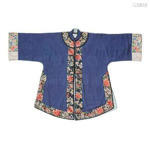 MIDNIGHT-BLUE-GROUND SILK LADY'S OVERCOAT LATE QING