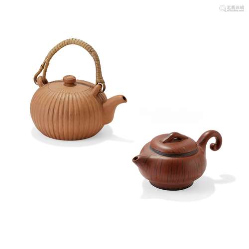 TWO YIXING STONEWARE TEAPOTS