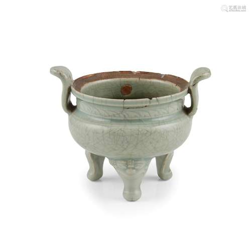 LONGQUAN CELADON-GLAZED TRIPOD CENSER LATE MING…