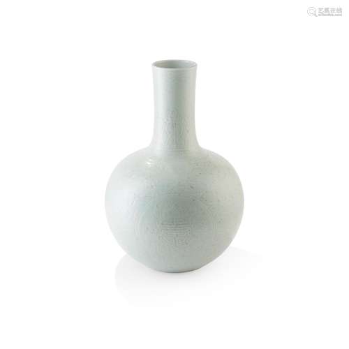 LARGE CELADON-GLAZED BOTTLE VASE QIANLONG MARK BUT