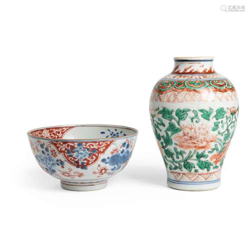 TWO POLYCHROME PORCELAIN WARES QING DYNASTY,…