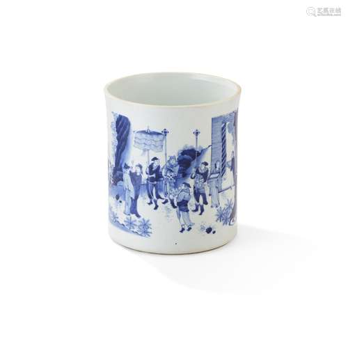 BLUE AND WHITE BRUSH POT 20TH CENTURY