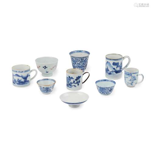 GROUP OF NINE BLUE AND WHITE WARES QING DYNASTY,