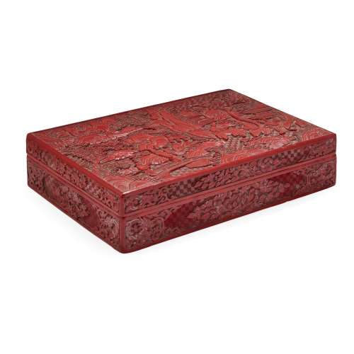 CARVED CINNABAR LACQUER RECTANGULAR BOX AND COVER QI…