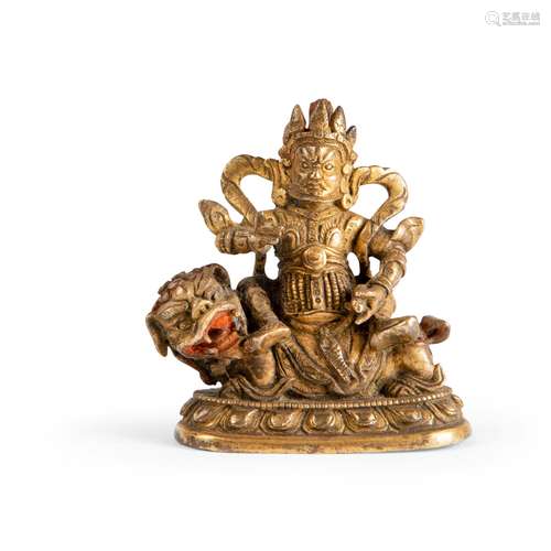 SMALL GILT BRONZE FIGURE OF VAISHRAVANA QING DYNASTY,