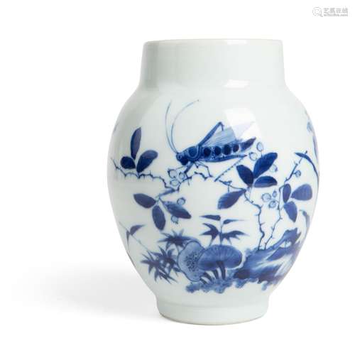 BLUE AND WHITE 'CRICKET AND LILY' JAR