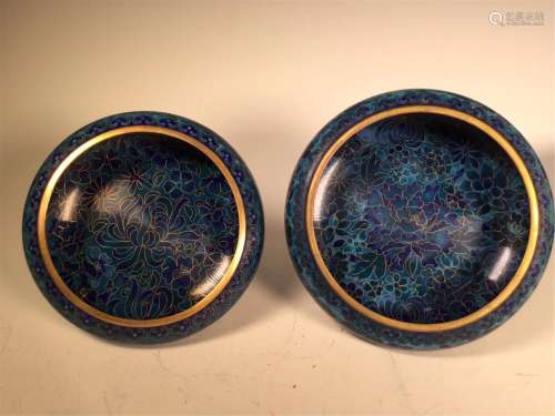 TWO CHINESE CLOISONNE FLOWERS BRUSH WASHER