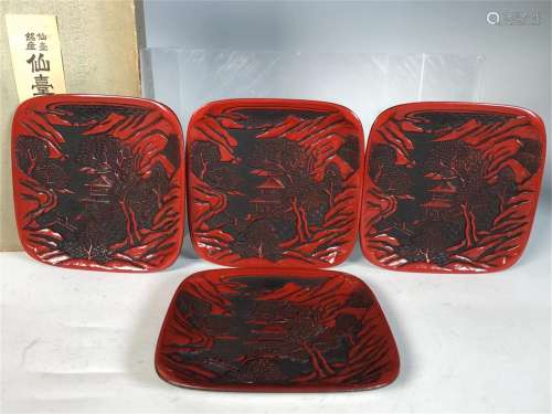 A SET OF FOUR CHINESE CARVED MOUNTAINS LANDSCAPE S…