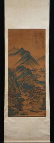A CHINESE PAINTING OF FIGURES AMONG LANDSCAPE