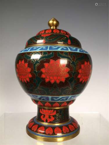 A CHINESE CLOISONNE FLOWERS HIGH FOOT TEA CANISTER