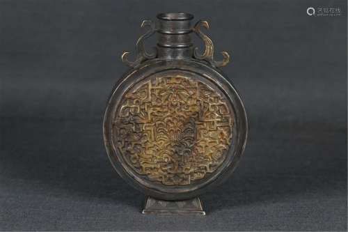 A GILT SILVER FLORAL MOON FLASK
