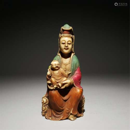 A COLOR PAINTED SOAPSTONE SONGZI GUANYIN