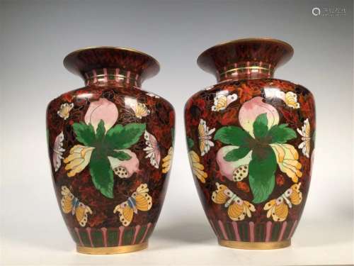 A PAIR OF CHINESE CLOISONNE FLOWERS VASES