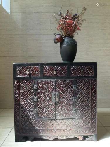 A CHINESE TIXI LACQUER WOODEN CABINET