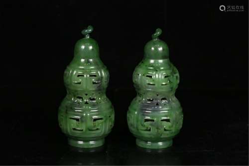 PAIR OF DOUBLE-GOURDS JASPER INCENSE BURNERS