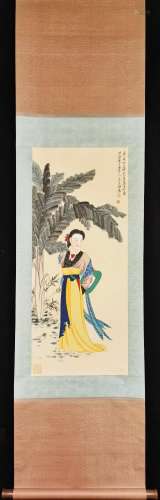 A CHINESE PAINTING OF BEAUTY AND BANANA TREE