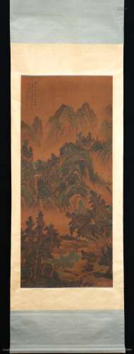 A CHINESE PAINTING OF FIGURE AMONG LANDSCAPE