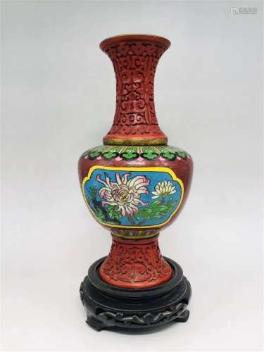 A CHINESE TIXI LACQUER INLAID CLOISONNE VASE