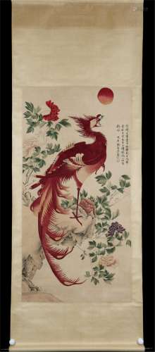 A CHINESE PAINTING OF RED PHOENIX