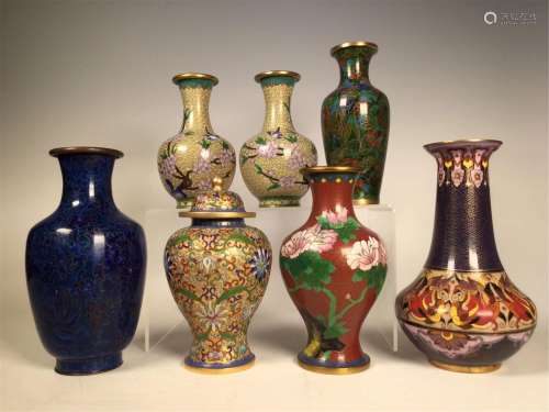 A GROUP OF SEVEN CHINESE CLOISONNE VASES