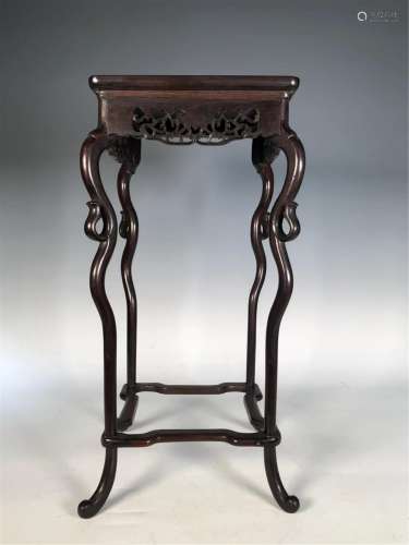 A CHINESE ROSEWOOD CARVED SQUARE INCENSE STAND