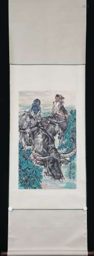 A CHINESE PAINTING OF HERDING BUFFALOES