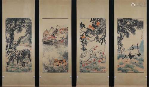 A SET OF CHINESE PAINTING HANGING SCROLLS OF ANIMALS