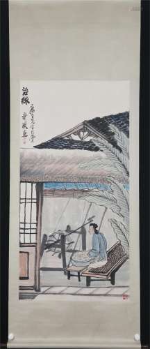 A CHINESE PAINTING DEPICTING SPINNING