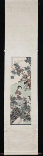 A CHINESE PAINTING OF PLAYING QIN IN THE YARD